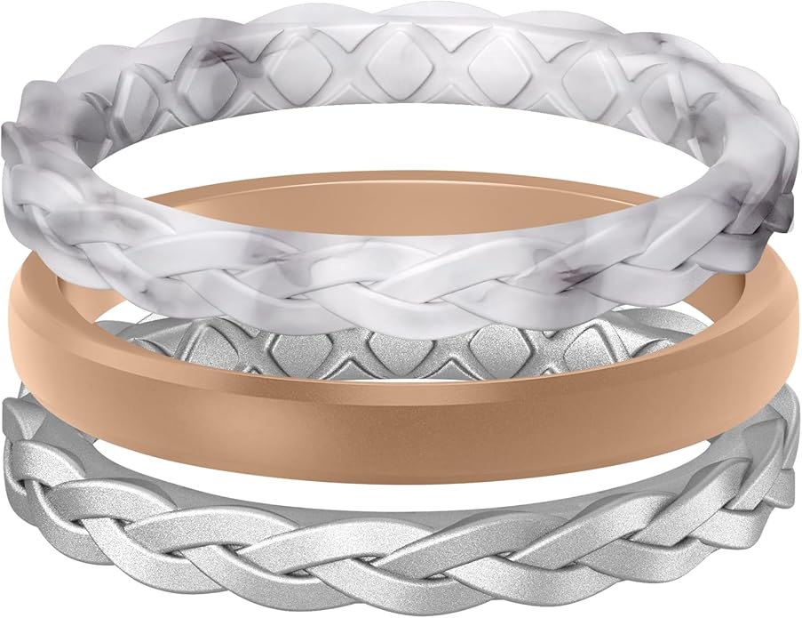 Egnaro Women's Wedding Bands, Silicone Thin and Stackable Rubber Engagement Ring, Variety Multipack With Breathable Grooves Workout Accessories