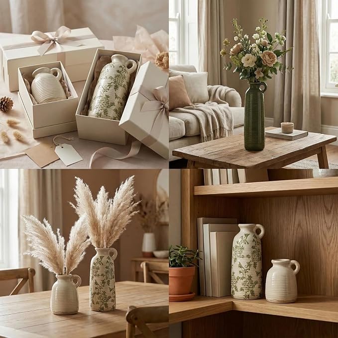 Ceramic Vases Set of 3, Farmhouse Country Flower Vase Home Decor, Living Room - Image 6