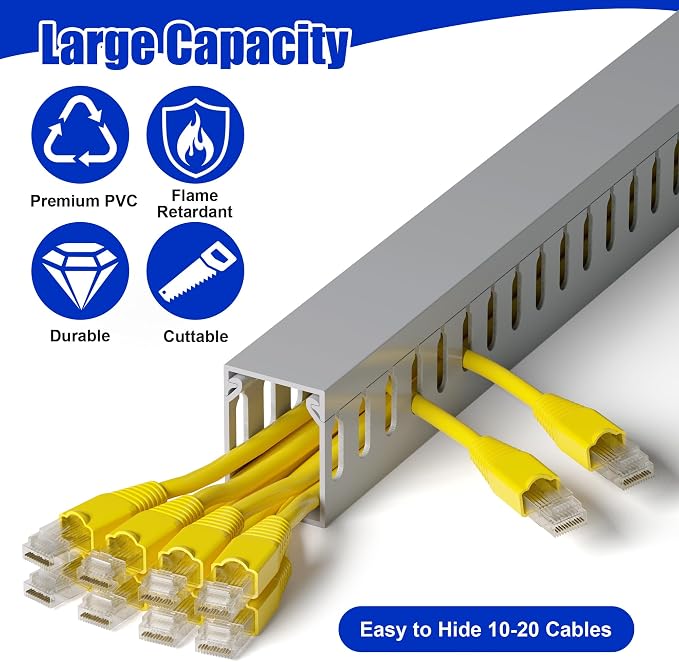 1.6" H x 1.2" W Cable Raceway, 6ft Under Desk Wire Management Channel, 2 Pack - Image 3