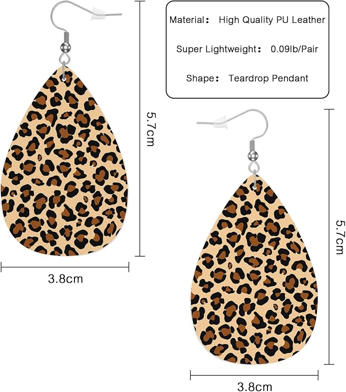 Brown Leopard Print Faux Leather Earrings Fashion Wild Animal Leopard Skin Fur Teardrop Leather Dangle Earrings Women Earrings For Wedding Bridal