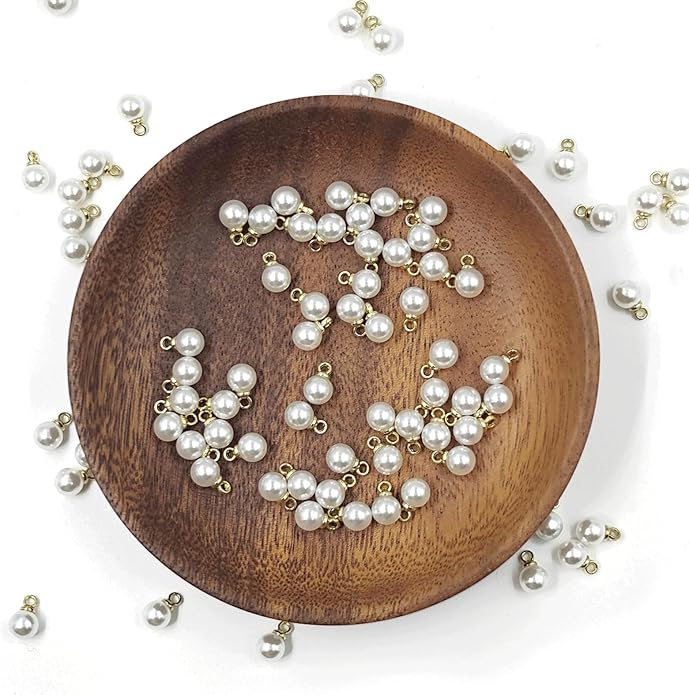 100PCS Faux Pearl Alloy Pendants, Round Pearl Golden Alloy Pendant with Loop, Elegant Pendants Charms for Jewelry Making Bracelets Necklaces Earring Keychain DIY Craft Findings