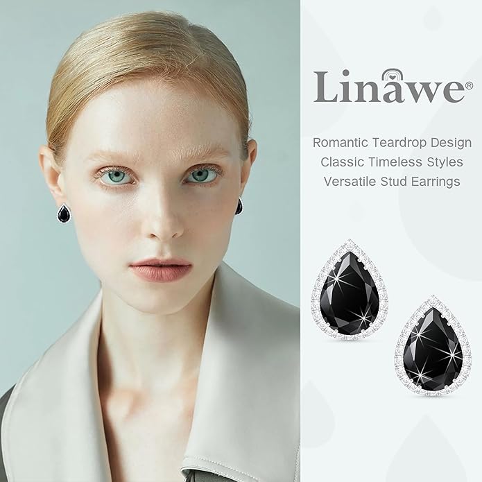 Linawe Women Stud Earrings, Teardrop Diamond Moissanite Cubic Zirconia Earrings Studs Rhinestone Jewelry Gold/Silver/Rose Gold