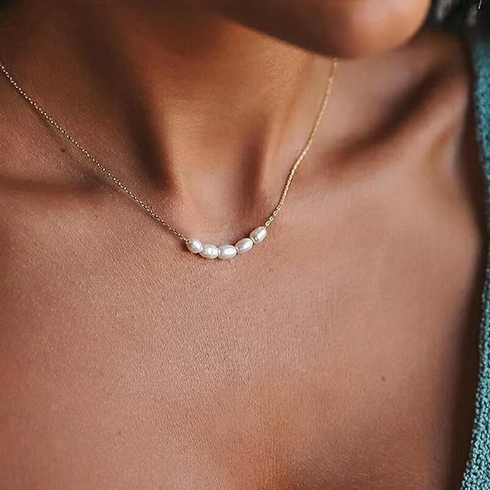 Zeffy Pearl Necklace 4MM/6MM/8MM Dainty Round Imitation Pearl Choker Necklace Wedding Pearl Necklace Delicate Jewelry for Women Simple Bridesmaid Jewelry Gifts
