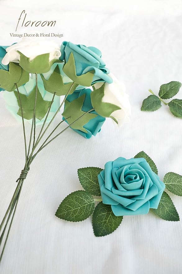 Artificial Flowers 25pcs Real Looking Green Ombre Colors Foam Fake Roses - Image 7