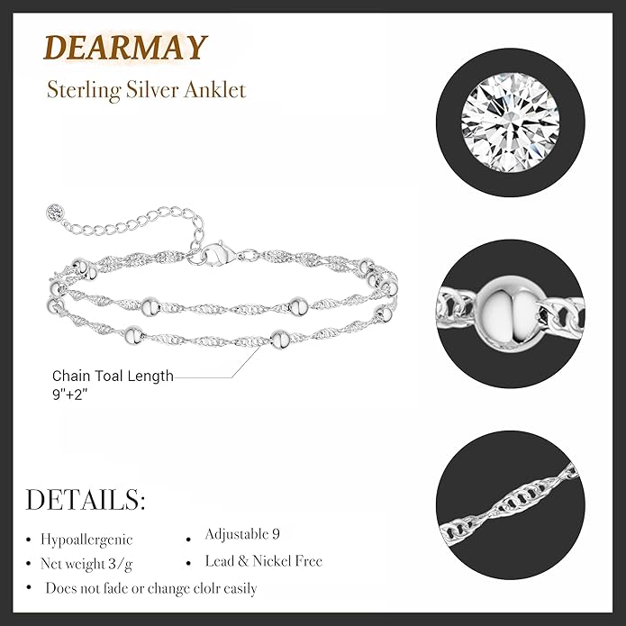 DEARMAY Dainty 14K Gold Plated Ankle Bracelets for Women, Waterproof 14K Gold Plated Link Chain Anklets Non Tarnish Set Pack Summer Beach Jewelry Gift