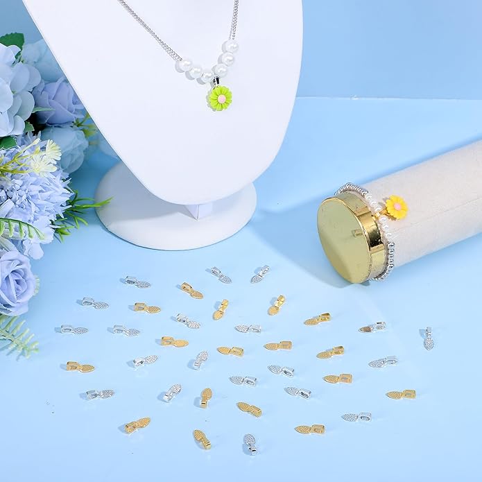 200 Pcs Jewelry Bails, Glue on Shovel Pendant Bails, Spoon Shaped Flat Pad Bail Pendant Charms, Alloy Jewelry Findings for DIY Necklace, Bracelet, Earring, Keychain Craft (Gold, Silver)