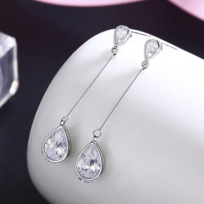 SBLING Cubic Zirconia Teardrop Earrings, Diamond Earrings, Wedding Earrings for Brides Bridesmaids, Bridal Dangle Earrings, Teardrop Crystal Drop earrings for Women Jewelry Gifts