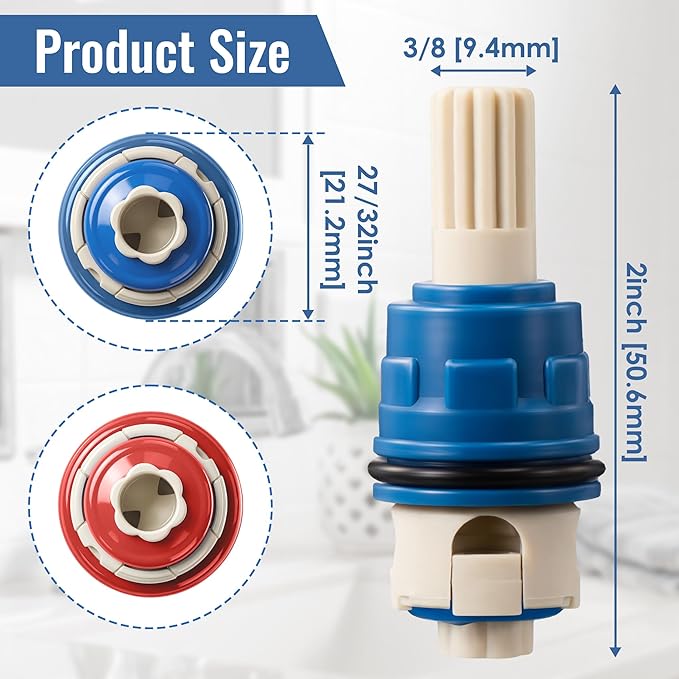 Dreyoo 4 Pack Hot & Cold Bathroom 2-Handle Faucet Cartridge Replacement - Image 5