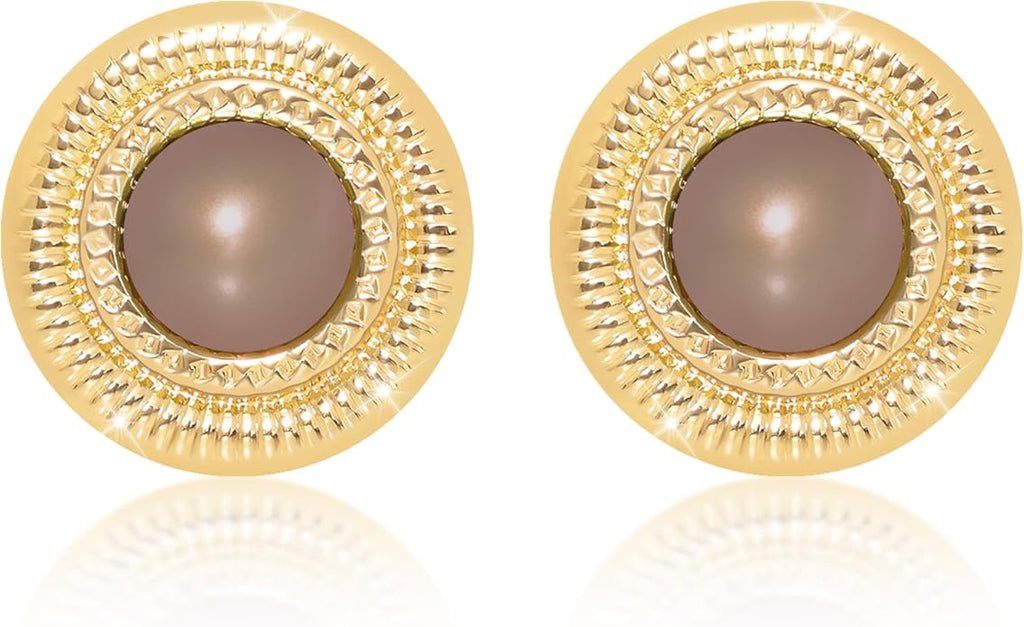 Faux Pearl Gold Plated Stud Earrings for Women, Hypoallergenic Stainless Steel Ear Pin, Available in a Variety of Pearl Colors