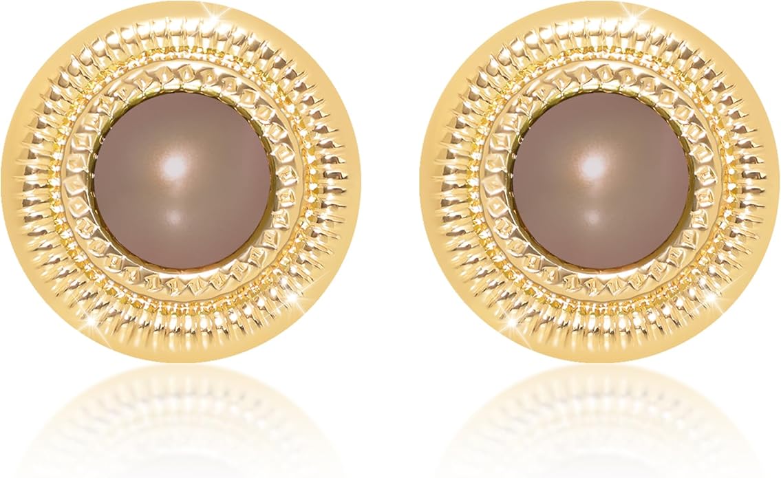 Faux Pearl Gold Plated Stud Earrings for Women, Hypoallergenic Stainless Steel Ear Pin, Available in a Variety of Pearl Colors
