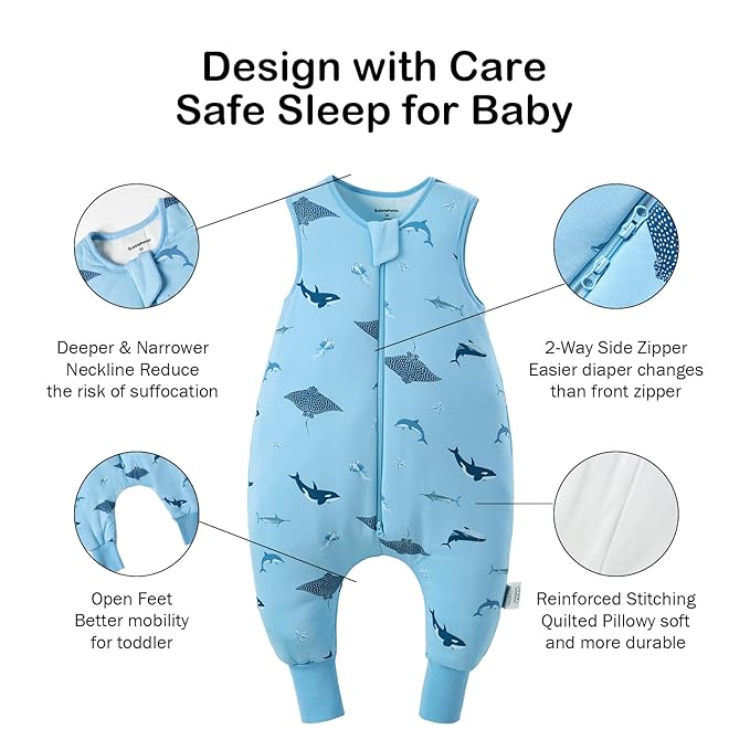 BubblePanda Rayon Made from Bamboo Toddler Sleep Sack with Feet 24-36 Months 1.0 Tog Ultra Soft Toddler Sleeping Sack 2t-3t Sleep Bag Walker Quilted Wearable Blanket with Legs 2-Way Zipper Lightweight