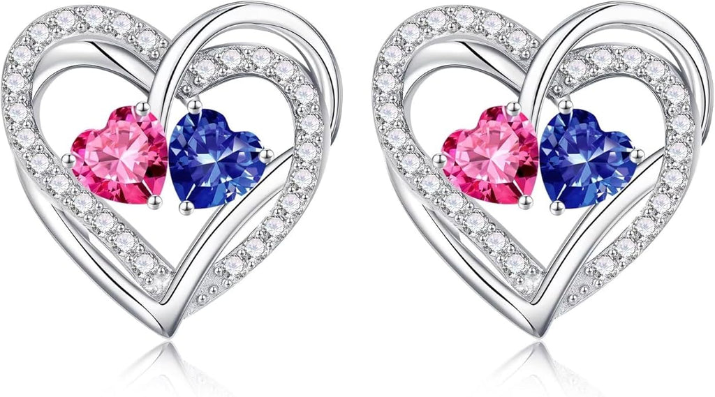 Iefil Valentines Day Gifts for Her, 925 Sterling Silver Heart Birthstone Earrings, Anniversary Birthday Gifts for Women, Birthstone Jewelry for Her Wife Girlfriend Mom