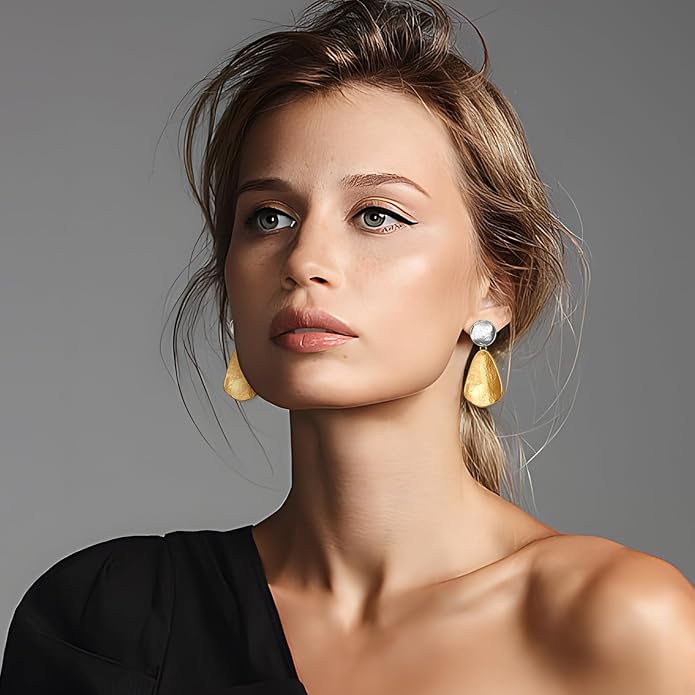 YUJIE Gold Plated Earrings for Women Geometric Chunky Dangle Earring Trendy Silvery Two-Tone Statement Jewelry