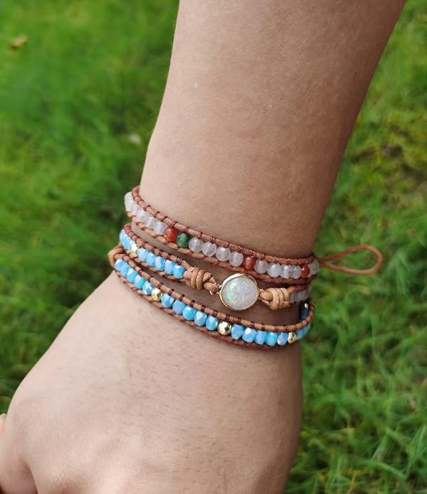 ZOSOJONA Women Wrap Bracelets Boho Natural Stone Jasper Turquoises Strand Bracelet Jewelry Collection