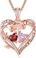 Rose Heart Necklaces for Women, Rose Gold Forever Love Jewelry with 2 Birthstones Pendant,Valentines Anniversarry Birthday Gifts for Her Wife Mom Grandma Daughter, 18+2 Inch Chain
