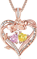 Rose Heart Necklaces for Women, Rose Gold Forever Love Jewelry with 2 Birthstones Pendant,Valentines Anniversarry Birthday Gifts for Her Wife Mom Grandma Daughter, 18+2 Inch Chain