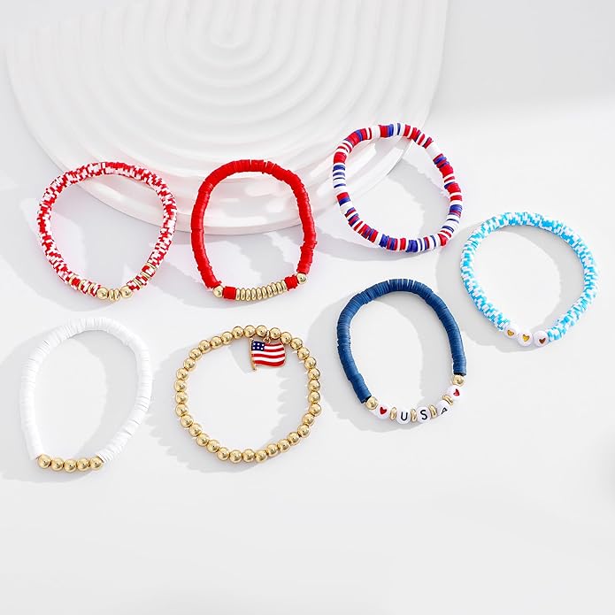 Heishi Beaded Stretch Bracelets for Women Stackable Polymer Clay Beads Bracelets Friendship Boho Summer Beach Bracelet Jewelry Set