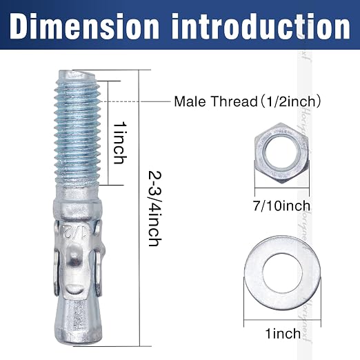 1/2 Concrete Anchors, 1/2 Wedge Anchors Bolts, 2-3/4" L, equipment bases - Image 2