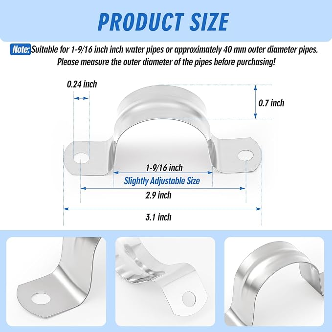 Yaocom 100 Pcs 1 9/16 Inch Opening Pipe Strap 304 Stainless Steel Conduit Clamp - Image 2