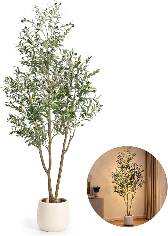 7FT Artificial Olive Tree with Lights & Planter, Tall Faux Olive Plant | Tall by Unknown