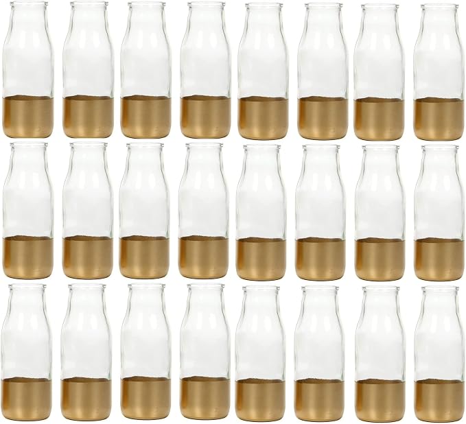 Hosley Set of 24 Glass Gold Dip Glass Bottles, 5.5" H Elegant Gold-Dipped Design by HOSLEY