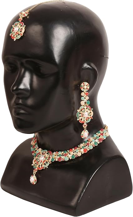 Touchstone Indian jewelry sets for women gold wedding tikka necklace set guest costume fancy bridal jewellery rhinestone crystal elegant formal prom evening wear dainty accessories