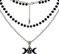 Black Stylish Gothic Necklace, Layered Beads Sun Necklace for Women, Black Bead Onyx Necklace, Goth Jewelry for Biker, Hiphop Punk Style for Women, Teenage