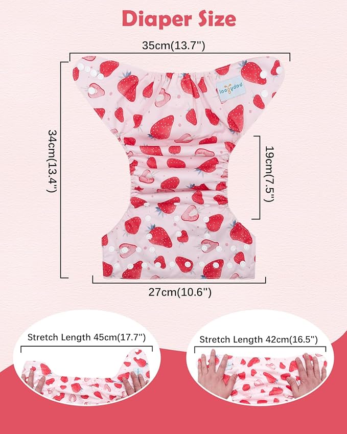 Babygoal Baby Cloth Diaper 6 Pack with 6pcs Inserts and Wet Bag for Fitted Diapers and Prefolds, Adjustable and Reusable Covers for Toddler Boys and Girls