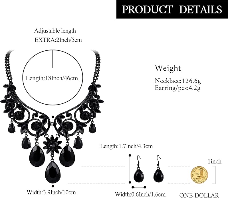 BriLove Women's Tribal Ethnic Crystal Chunky Statement Necklace Dangle Earrings Set