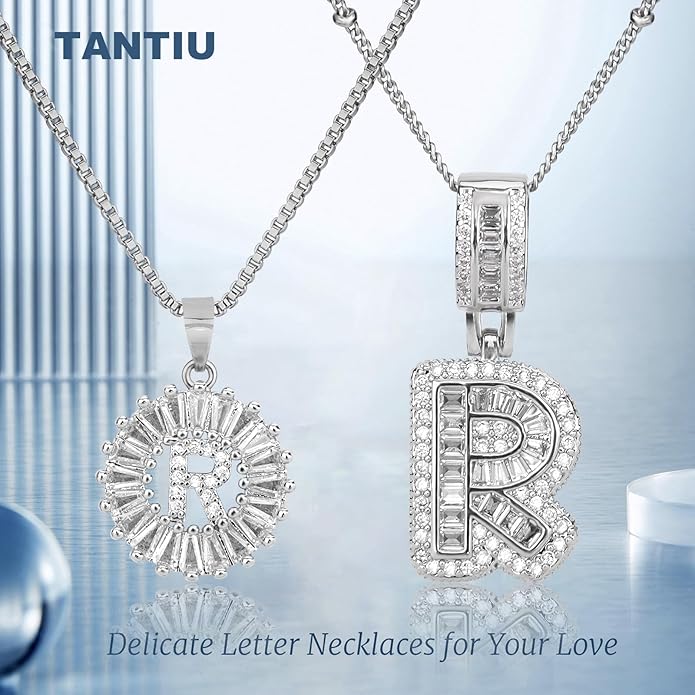 14K Gold Plated Alphabet Necklace Cubic Zirconia Letter Pendant, Personalized Name Jewelry Gift for Women, Customizable A-Z, Birthday/Mothers Day Gifts for Womens