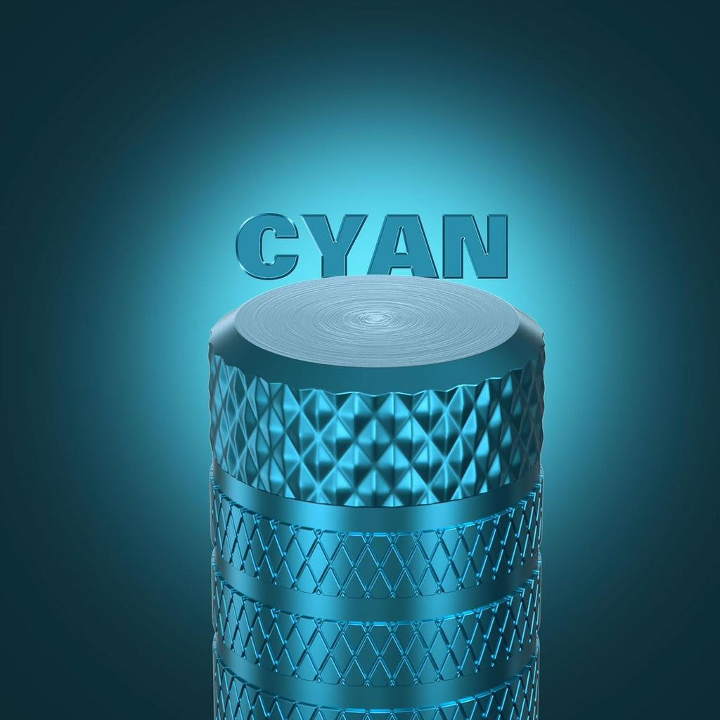 CKAuto Tire Valve Stem Caps, Cyan, 4 pcs/Pack, Anodized Aluminum Tire Valve Cap Set, Corrosion Resistant, Universal Stem Covers for Cars Trucks Motorcycles SUVs and Bikes