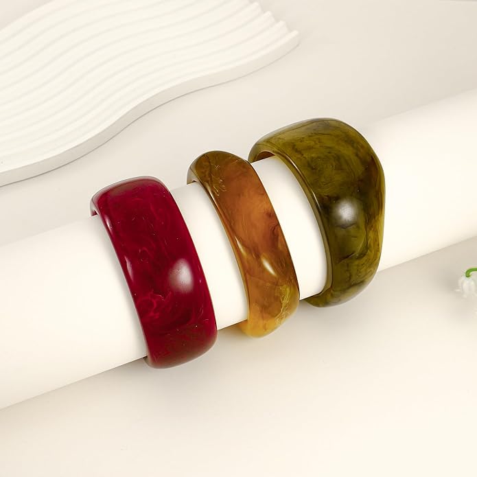 Chunky Resin Bracelet for Women Vintage Tortoiseshell Resin Bangle Bracelets Set Wide Acetate Wristband Acrylic Bracelet Statement Jewelry