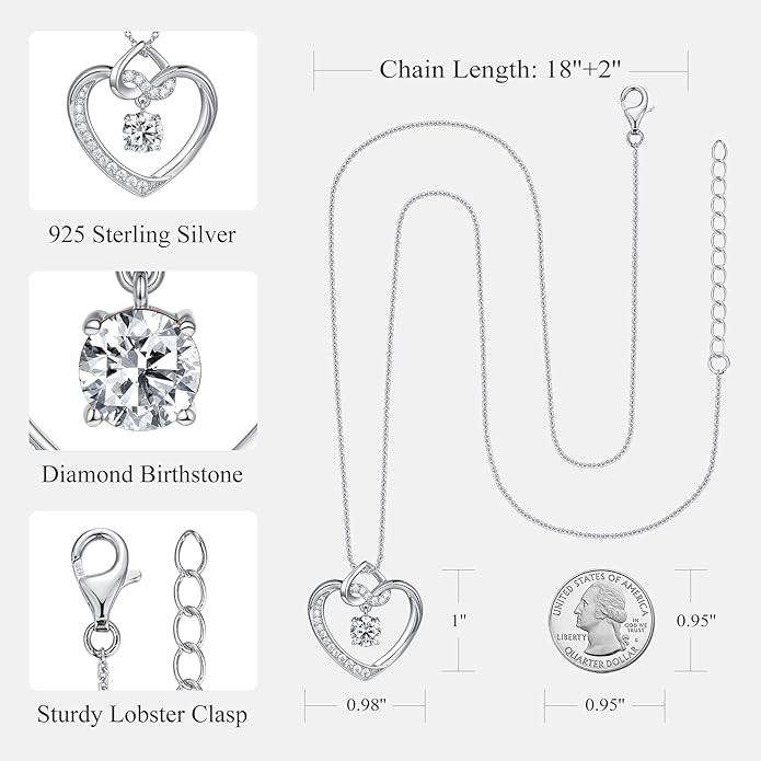 Heart Birthstone Necklaces Gifts for Women Wife, Jewelry for Women Wedding Anniversary Birthday Gifts for Wife Girlfriend Mom Christmas Valentines Gifts S925 Sterling Silver
