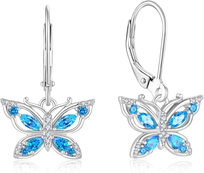 Women's Butterfly Leverback Dangle Earrings 925 Sterling Silver 5A Cubic Zirconia Jewelry for Valentine Mother's Day Birthday Gifts for Her