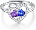 Iefil Adjustable Ring for Women - 925 Sterling Silver Double Birthstone Rings, Anniversary Birthday Gifts for Women Wife Her
