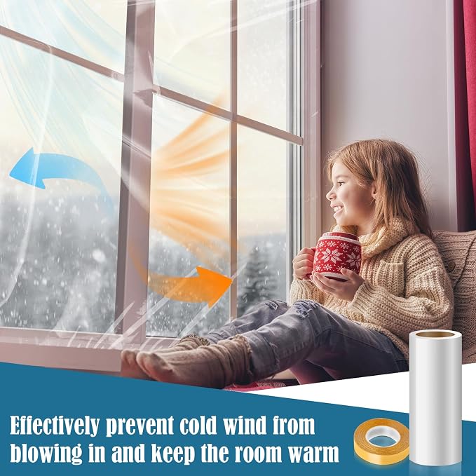 Window Insulation Kit for Winter, 63×394" Window Plastic for Winterizing Kit | - Image 6