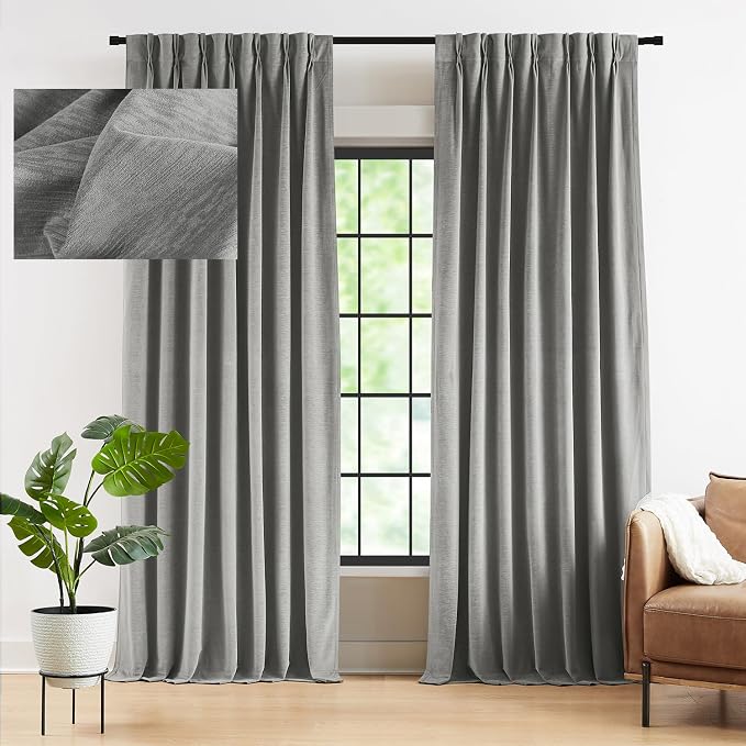 Kayne Studio Pewter Gray Velvet Pinch Pleated Back Tab Curtains 120 Inches | by KayneStudio