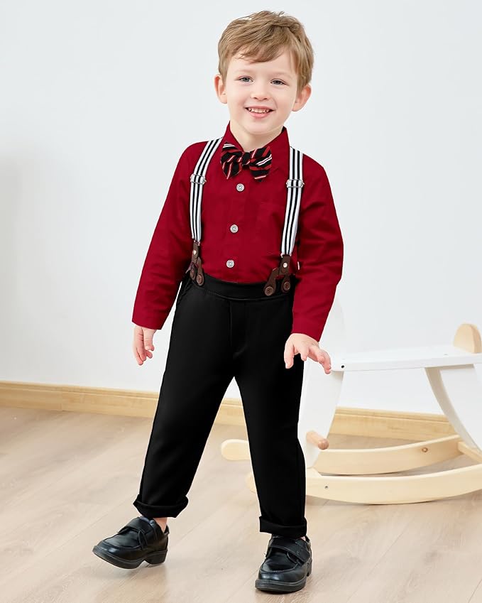 nilikastta Boy Suit Toddler Boy Outfit Boy Dress Shirt with Bowtie/Suspender Pants Gentleman Wedding Outfits 1-10 Years