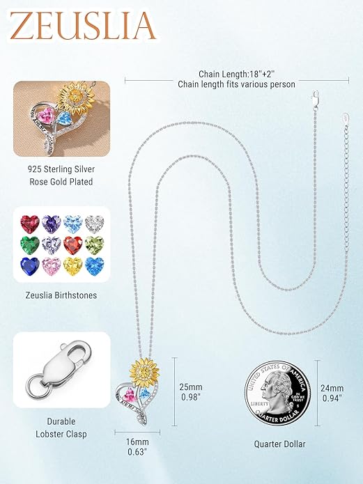 Valentine's Day Gifts for Wife 925 Sterling Silver Double Birthstone Pendant Necklaces I Love You for Always and Forever Necklace Anniversary Birthday Gifts for Wife Girlfriend Mom Her