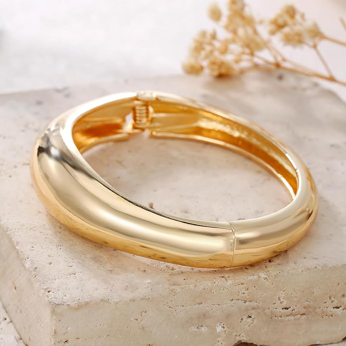 Chunky Gold/Silver Gold Cuff Bangle Bracelets for Women Trendy Hinged Cuff Open Wide Chunky Gold Bracelet Minimalist Bangle Jewelry Gift