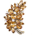 LAXPICOL Vintage Green Austrian Crystal Flower Leaf Bouquet Clusters Large Big Brooch Pin for Women Gold Tone