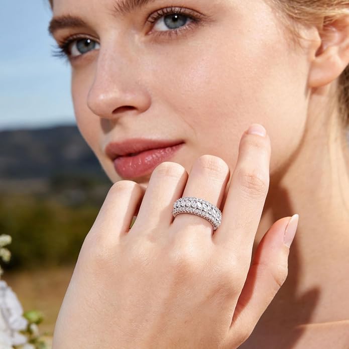 D Color VVS1 Moissanite Rings for Women 925 Sterling Silver Wedding Bands Marquise Eternity Rings Stackable Promise Size 5-10