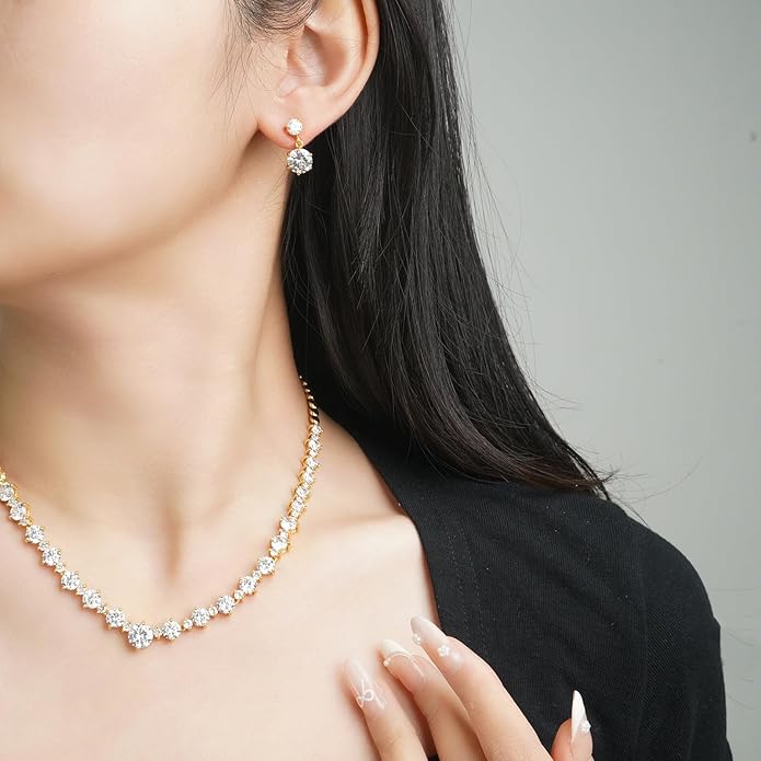 Wedding Jewelry Set For Women Bridal Brides Bridesmaid Classic Cubic Zirconia Necklace And Earrings For Prom Party