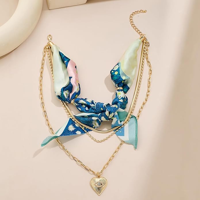 LILIE&WHITE Gold Charms Necklace for Women Bandana Necklace with Colorful Charms Necklaces Beach Jewelry Gift