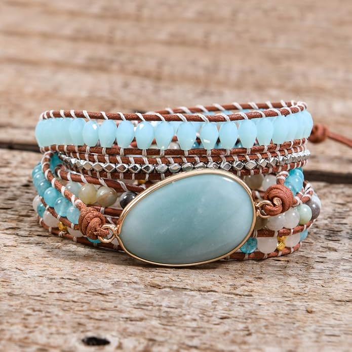 YGLINE Boho Handmade Wrap Leather Tube Crystal Stone Bracelet for Women