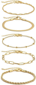 Gold Bracelets for Women, 18K Gold Plated Dainty Paperclip Link Chain Bracelets Thin Cute Stackable Bracelet Pack Fashion Accessories Gifts for Women