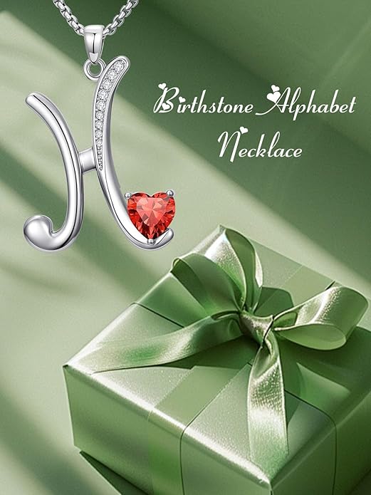 Valentines Day Gifts for Women Alphabet A to Z Initial Birthstone Pendant Necklaces for Women - 18k White Gold Plated Personalized Name Jewelry Valentine Mothers Day Birthday Gifts for Women Her Girlfriend