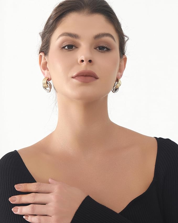 Chunky Earrings Knot Link Statement Geometric Drop Dangle Earrings for Women_L Size