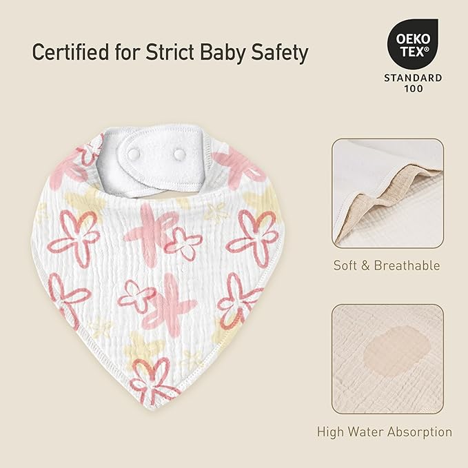 Muslin Baby Bibs 8 Pack, Baby Bandana Drool Bib for Drooling and Teething, Cotton Soft Absorbent for Girls Boys