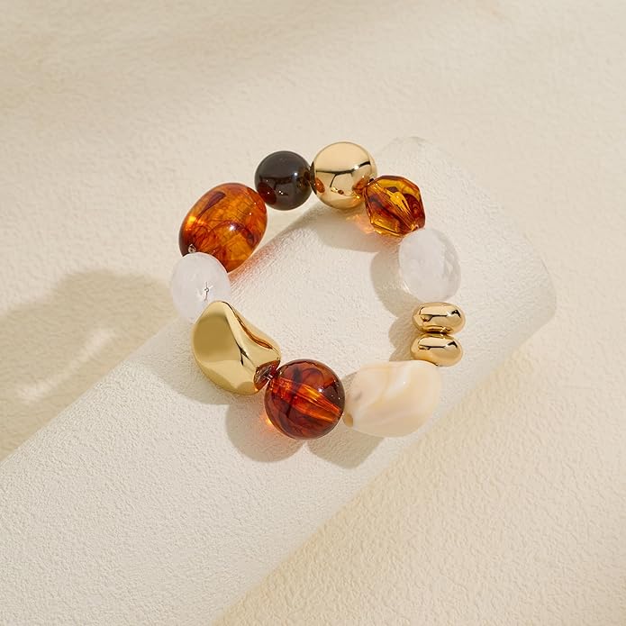 Chunky Beaded Bracelets for Women Trendy Boho Acrylic Resin Beads Stretch Bangle Bracelet Vintage Statement Bracelet Summer Jewelry